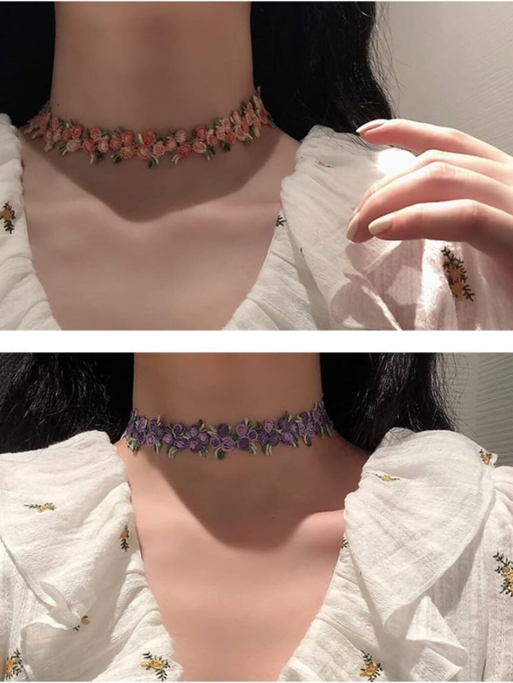 Gothic Velvet & Lace Choker Set with Daisy Accents - Picture 7 of 7